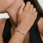 Luxury Gold Plated Geometric Gemstone Bracelet Colorful Zircon Stone Chain Bracelet For Women Fashion Jewelry Gift