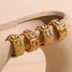 Fashion Diamond C Earrings Stainless Steel Plated 18k Gold Irregular Micro-set Colorful Zircon Cast Bracelet Ring Jewelry Set