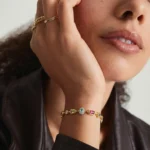 Luxury Gold Plated Geometric Gemstone Bracelet Colorful Zircon Stone Chain Bracelet For Women Fashion Jewelry Gift