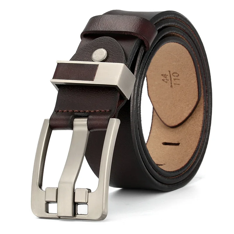 3.8cm Width Black And Brown Color Men's Slide Genuine Cow Leather Buckle Belt