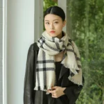 Plaid Striped Scarf Outdoor Fleece Lined Knitted Scarf Turtleneck Collar Cashmere Scarves