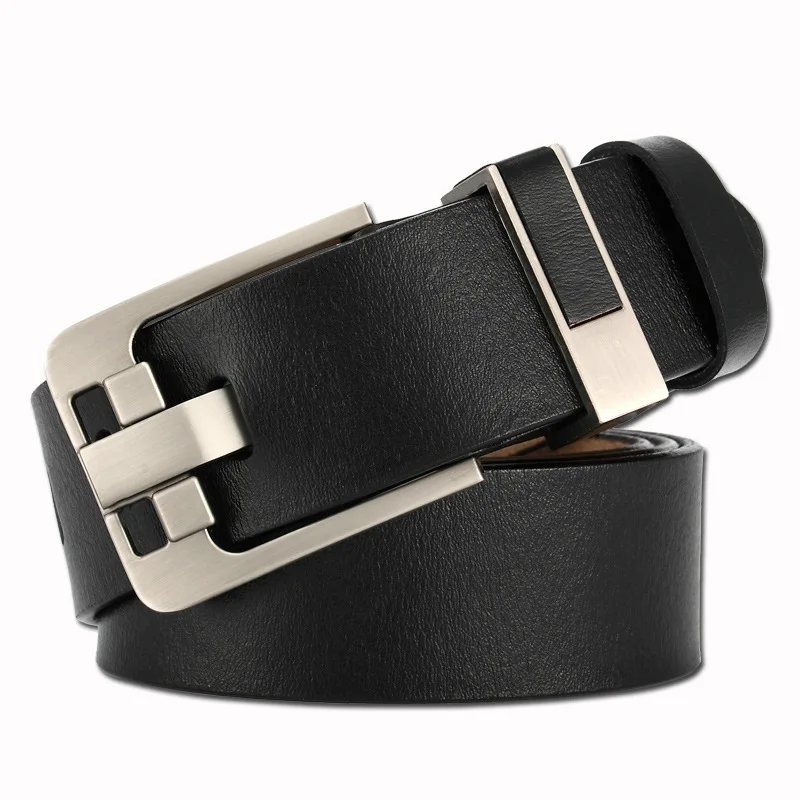 3.8cm Width Black And Brown Color Men's Slide Genuine Cow Leather Buckle Belt