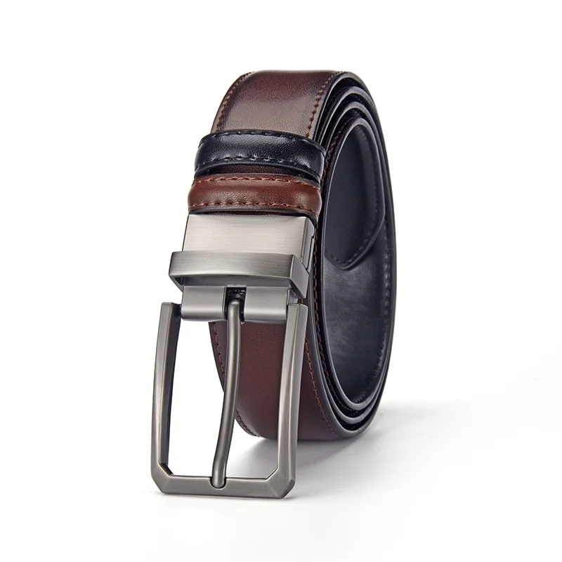 Men's Cow Hide Belt With Rotating Alloy Pin Buckle High-end Korean-style Waistband Accessory