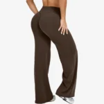 Women's High Waist Quick Dry Satin Yoga Leggings Custom Logo Stretch Hip Lifting Wide Flared Leg Soft Fitness Gym Sports