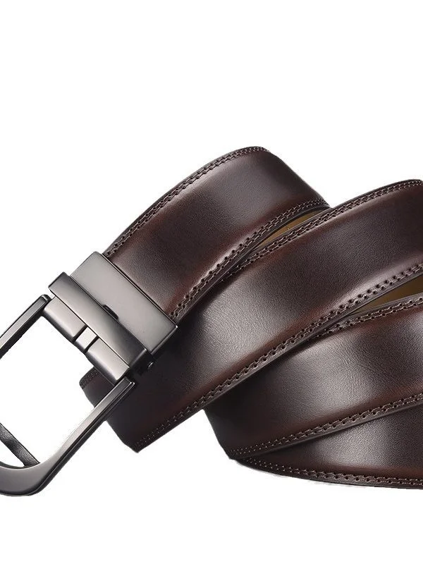 New Men's Two-layer Cowhide Automatic Buckle Belt With Copper Pin Buckle Cross-border Hot-selling Genuine Cowhide