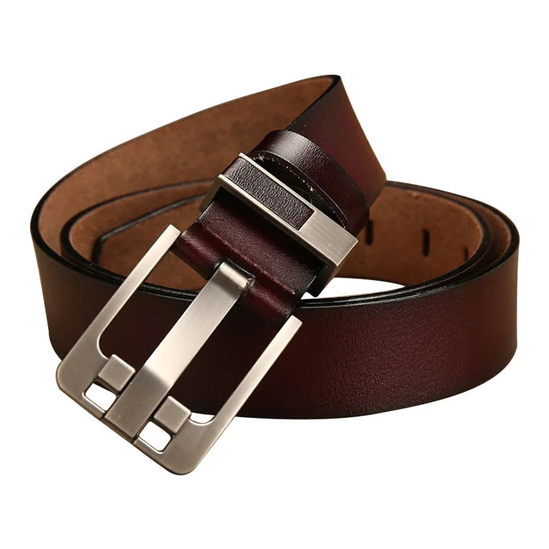 3.8cm Width Black And Brown Color Men's Slide Genuine Cow Leather Buckle Belt