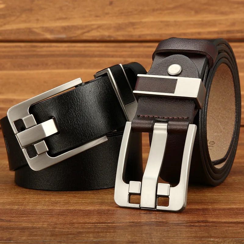 3.8cm Width Black And Brown Color Men's Slide Genuine Cow Leather Buckle Belt
