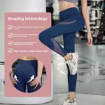 Wholesale Yoga Pants European American Cross-border Peach High-waisted Mesh Patchwork Full-length Spandex/polyester Leggings