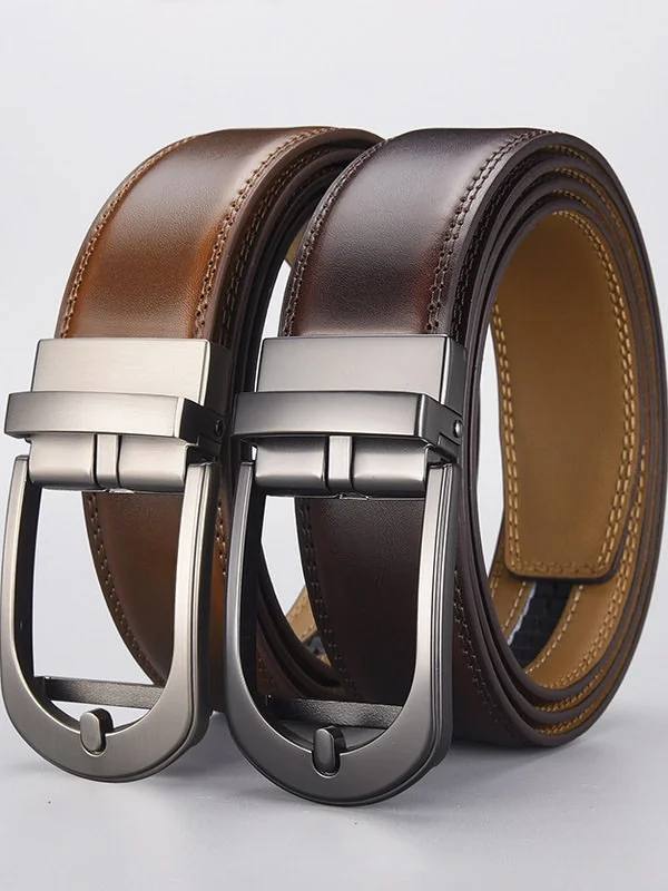 New Men's Two-layer Cowhide Automatic Buckle Belt With Copper Pin Buckle Cross-border Hot-selling Genuine Cowhide
