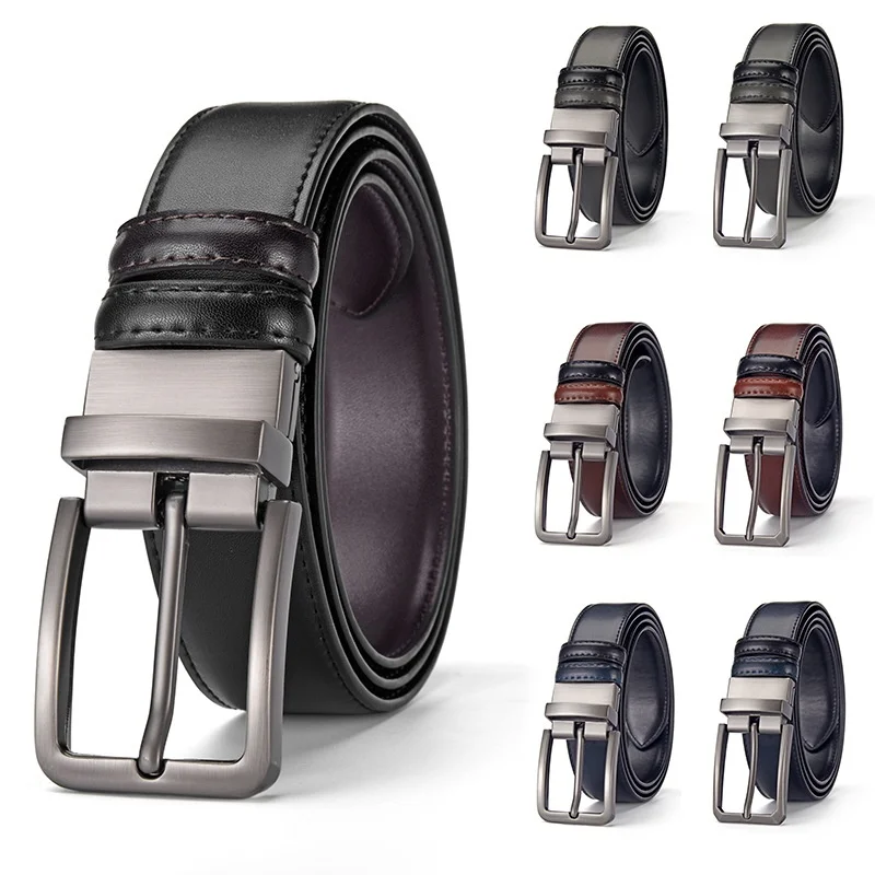 Men's Cow Hide Belt With Rotating Alloy Pin Buckle High-end Korean-style Waistband Accessory
