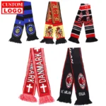 Low Moq High Quality Acrylic Men Thick Warm Fluffy Football Club Scarves Team Soccer Fan Knit Brands Logo Custom Winter Scarf