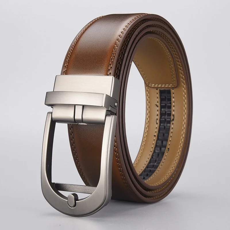 New Men's Two-layer Cowhide Automatic Buckle Belt With Copper Pin Buckle Cross-border Hot-selling Genuine Cowhide