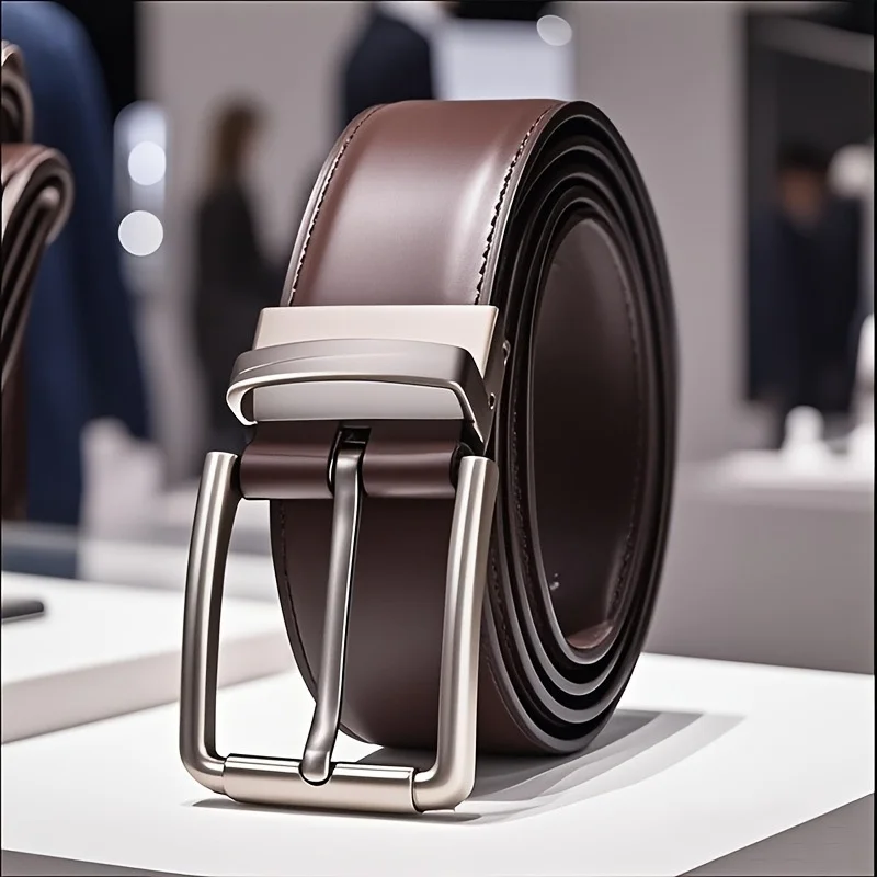 Men's Genuine Leather Alloy Pin Buckle Rotating Cowhide Belt Electroplated Vintage Style Black Korean Business Belt Stock