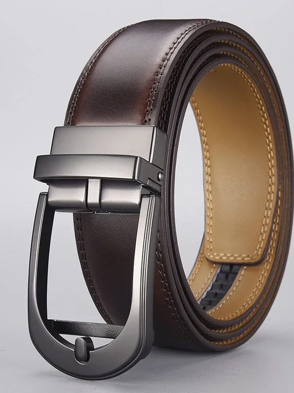 New Men's Two-layer Cowhide Automatic Buckle Belt With Copper Pin Buckle Cross-border Hot-selling Genuine Cowhide