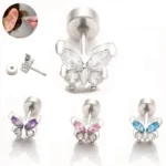 Fashionable Daily Body Jewelry For Wearing Zircon Butterfly Stud Earrings 316 Stainless Steel Piercing Jewelry Cochlear Implant