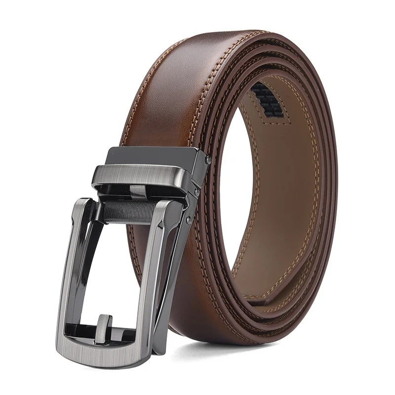 Cross-border Men's Alloy Buckle Cowhide Belt Automatic Simple Versatile Suitable Business Casual Jeans Customizable Logo