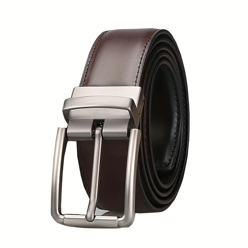 Men's Genuine Leather Alloy Pin Buckle Rotating Cowhide Belt Electroplated Vintage Style Black Korean Business Belt Stock