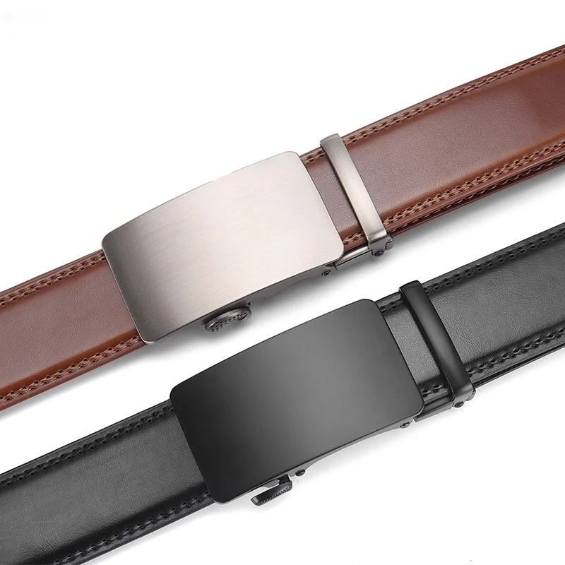 Cross-border Men's Alloy Buckle Cowhide Belt Automatic Simple Versatile Suitable Business Casual Jeans Customizable Logo