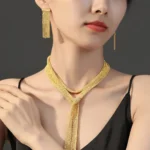925 Sterling Silver Luxury Bou Cheron Delilah Mesh Gold Plated Scarf Necklace Bracelet Earrings Set